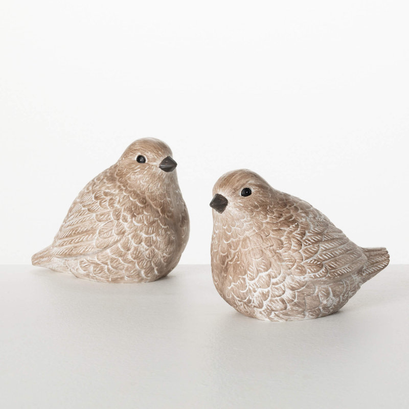 Ensemble de 2 oiseaux en résine, H 5 po, crème