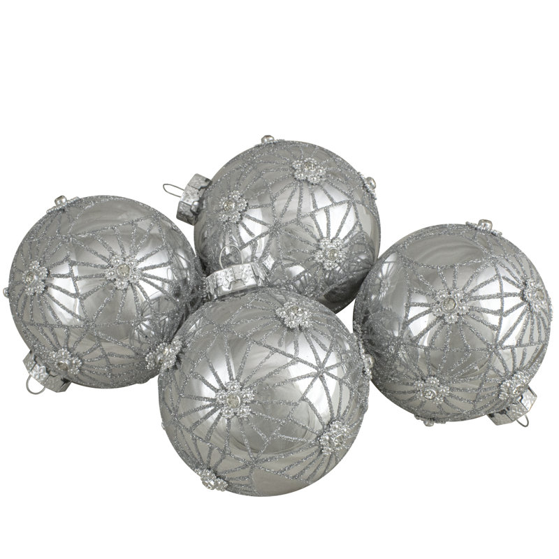 Ornements en forme de boule de Noël en argent 4ct. 3,25 pouces (80mm)