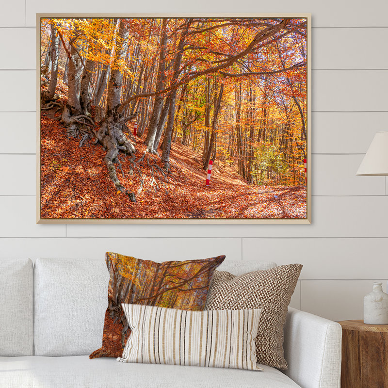 Forêt d'automne, reproduction d'art sur toile traditionnelle, H 24 po x l 36 po x P 1 po, Cadre flottant brun