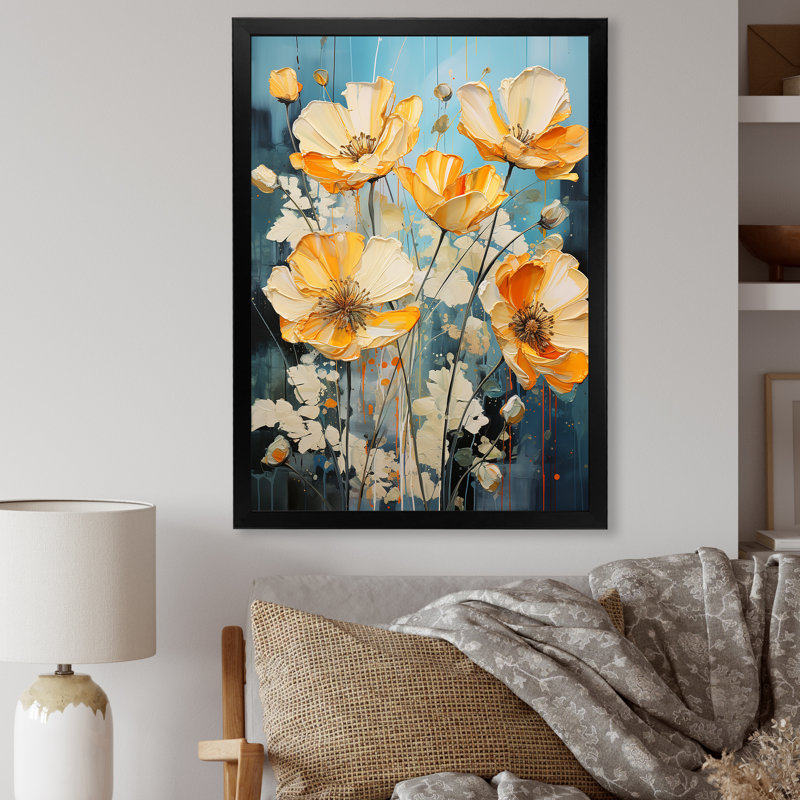«Buttercups Burst With Fierce Brushwork I», reproduction sur toile, H 44 po x l 34 po, Cadre photo noir