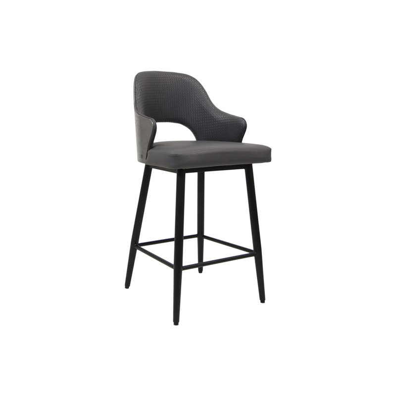 Tabouret de bar chic en métal avec siège rembourré gris foncé et dossier texturé pour l'intérieur