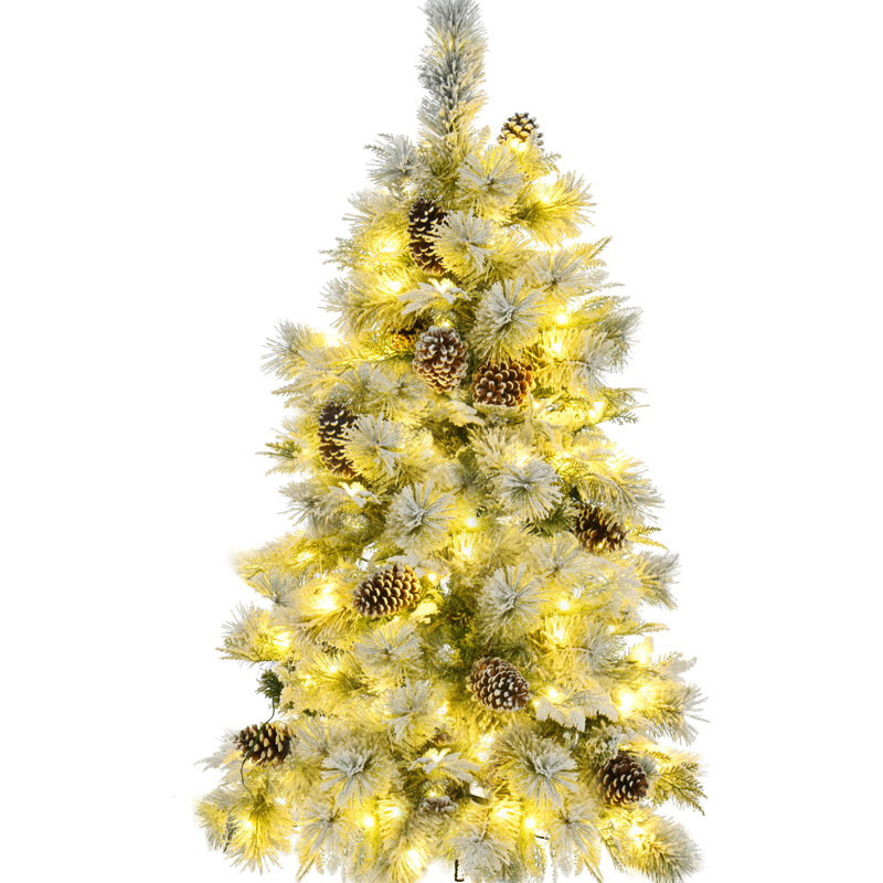 Arbre artificiel enneigé 4 pi, 170 branches, 120 lumières, lumières artificielles et matériaux, arbre de Noël festif avec motif, base stable à DEL, Enjoy A