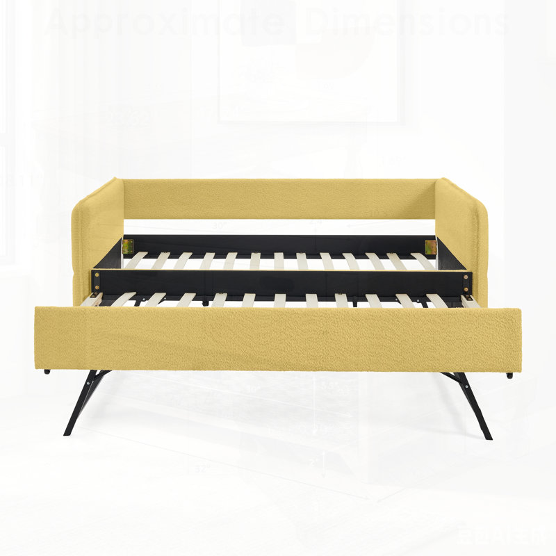 Lit de jour avec couchette escamotable, canapé-lit capitonné en tissu Boucle pour une assise et un sommeil polyvalents et confortables