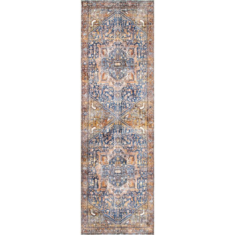 Windmere Traditional Oriental Medallion Rust/Brick/Navy Area Rug, Runner 2'6" x 8'