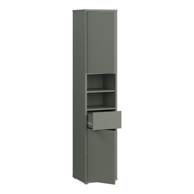 Hadiya Minimalistic tall bathroom cabinet with 2 doors, 1 drawer and open shelving, engineered wood, 39.8 cm W x 191.9 cm H x 34.9 cm D