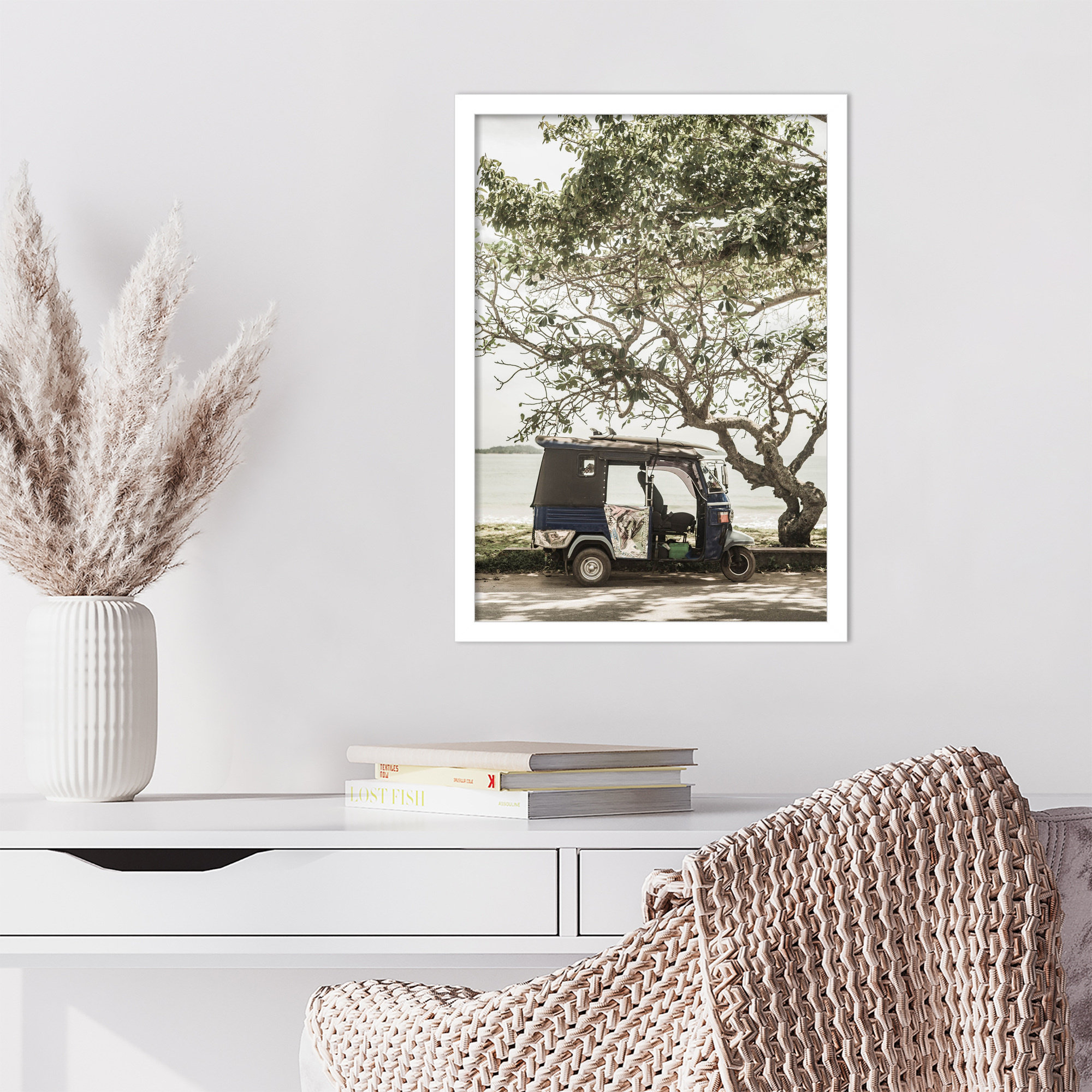 Tuk Tuk by Shot by Clint Wood Framed Wall Art Print, 21" H x 15" W, White
