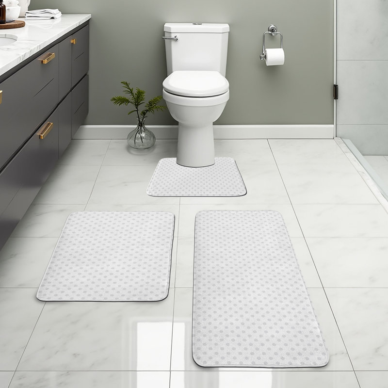  Ensemble de tapis de salle de bain gris 3 pièces en U et tapis rectangulaires gris pâle / blanc
