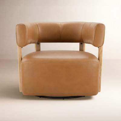 Lawler Genuine Leather Barrel Back Swivel Arm Chair