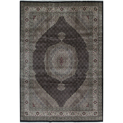 Hand-Knotted High-Quality Black and Cream Area Rug