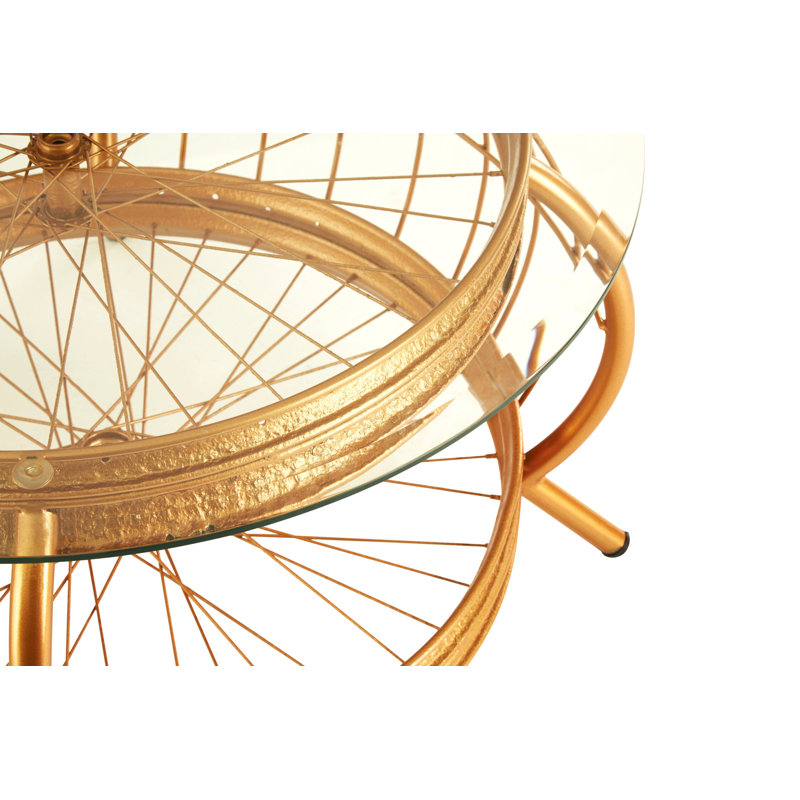 Wheel Coffee Table with Storage, Gold