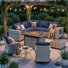 10-Piece Outdoor Patio Sectional Conversation Set With Fire Pit Table And Swivel Rocker Chairs
