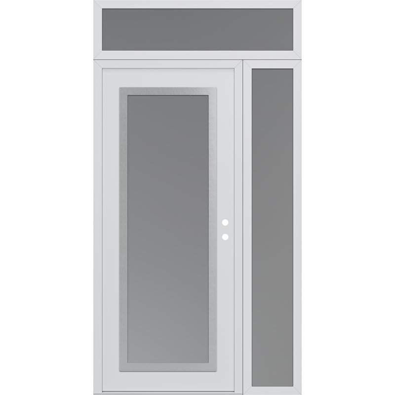 Panneau d'entrée en acier argenté blanc / blanc avec porte latérale avant et traverse, L 53,25 po x H 95,69 po, Givré, Gauche