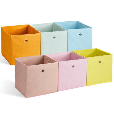 Ensemble de 6 bacs de rangement pliables en tissu non tissé, 6 couleurs Macaron, poignées en métal, 11,81 po x 11,81 po x 11,81 po