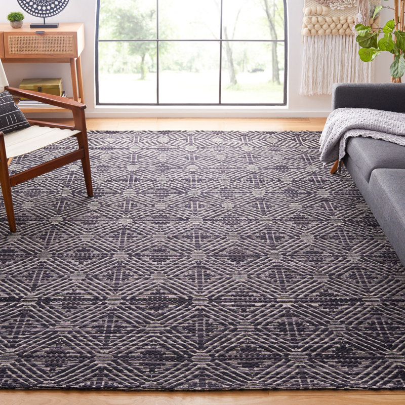 Marbella Hand Loomed Wool And Cotton With Latex Geometric Rug, Rectangle 4' x 6'