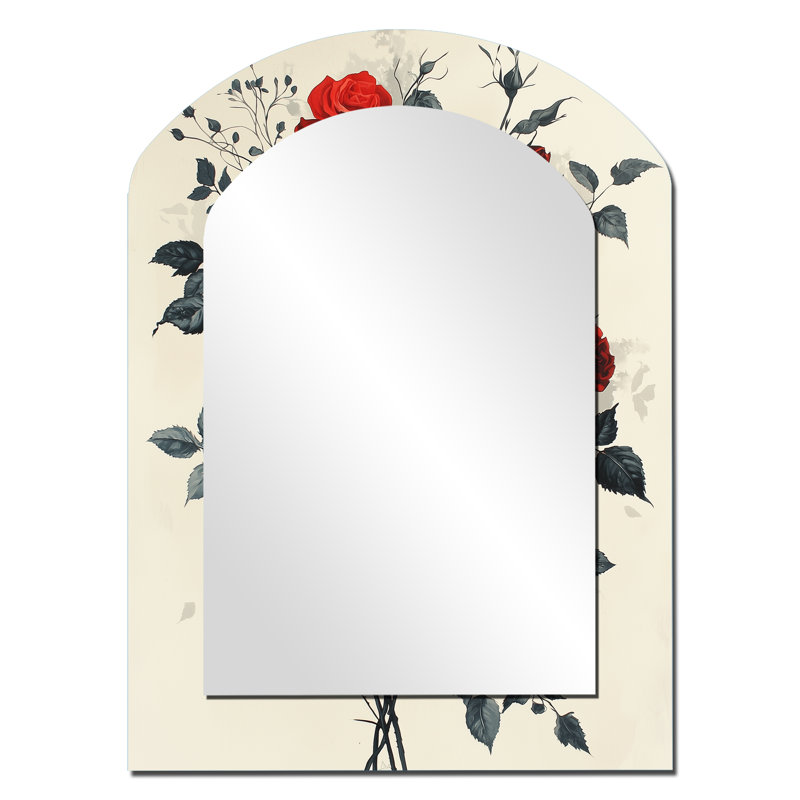 Midnight Red Black Roses Bouquet - grand miroir mural asymétrique Roses, miroir arche unique moderne, impression sur métal