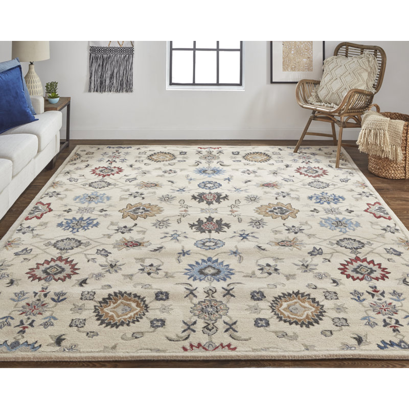 Azalea Wool Floral Area Rug, Rectangle 4' x 6'