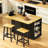 48-Inch Kitchen Island - Folding Kitchen Leaf + Electrical Outlet + 2 Bar Stools, 5-Wheel Rolling Kitchen Storage Cart With 5 Side Shelves-161944454