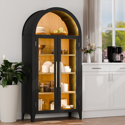 Jerez Arched Storage Cabinet, Display Cabinet With Human Body Sensor And 3-colour Lights, 5-tier Display Bookcase With Open Shelf For Living Room And Office