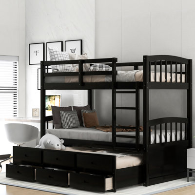 Lit simple superposé avec lit gigogne et 3 rangements - Tête de lit pratique et sécuritaire