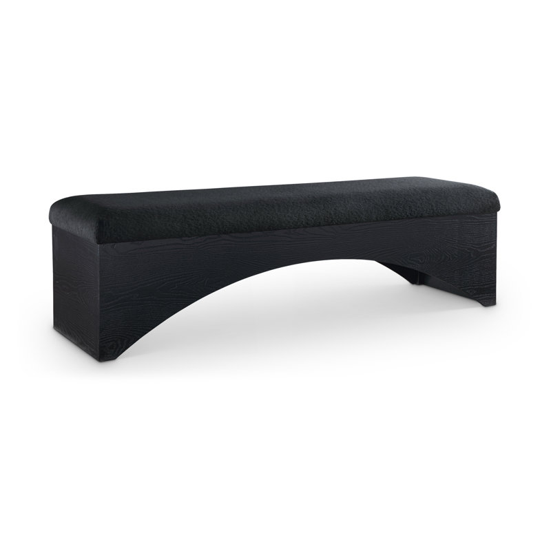 Lawson Willmot Velour  Fabric Bench, Black Velour Fur Fabric, Black