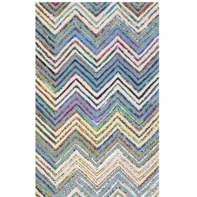 Tapis beige / bleu en laine / coton touffeté à la main Airion