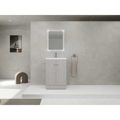 Meuble-lavabo autoportant 24 po avec lavabo en résine et 2 portes d'armoire à fermeture en douceur (emballage KD)