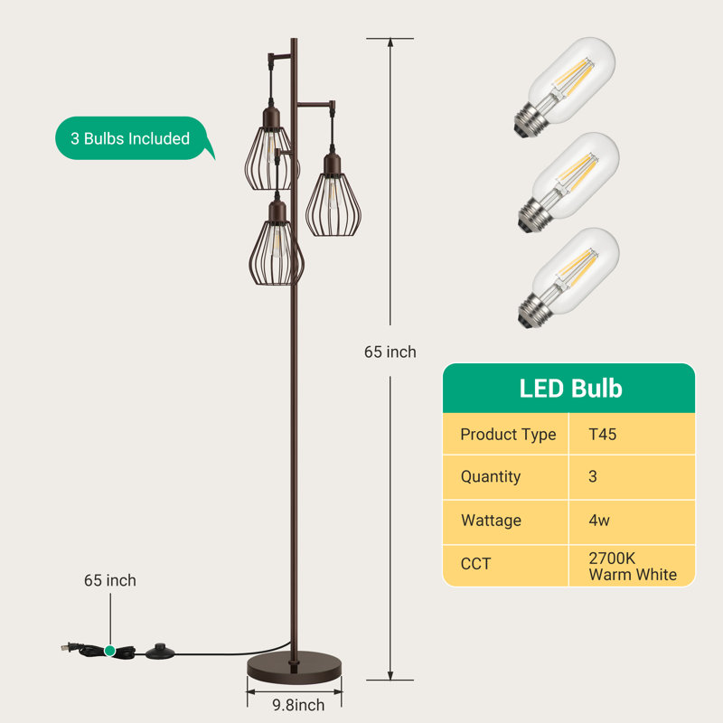 Lampe sur pied à branches 65,5 po Majewski, Brun