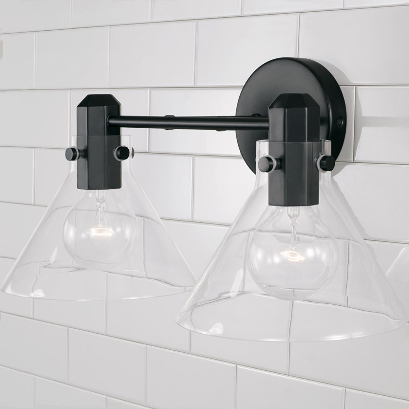 Aged Brass and Clear Glass 2-Light Vanity Fixture