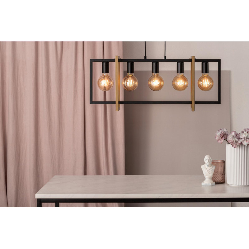 2 - Light Square/Rectangle Pendant, 80 x 41 x 18cm, Black/Gold