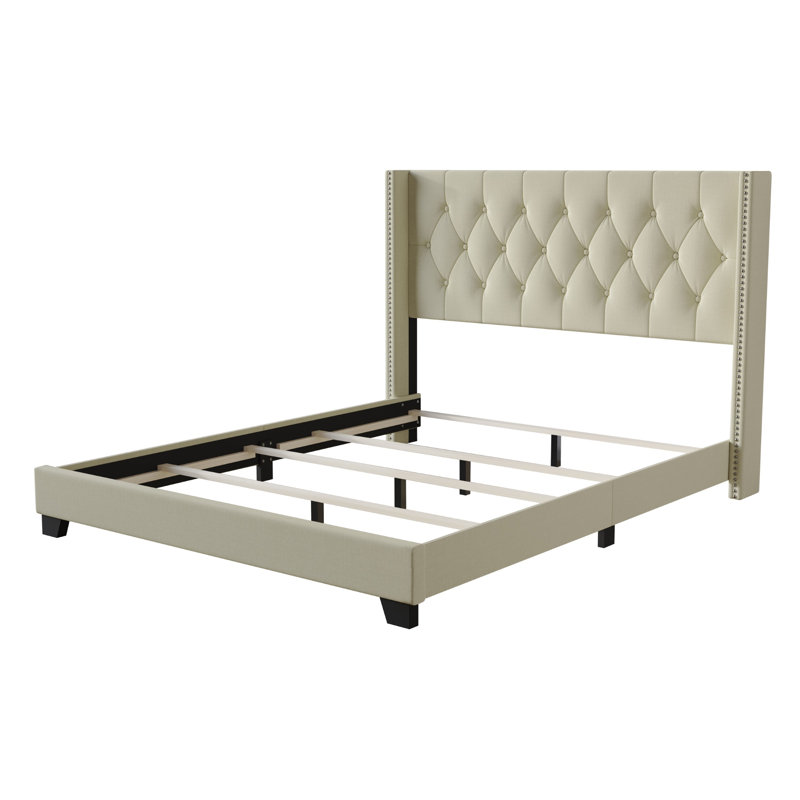Lit standard tapissier Sanders, Grand, Lin beige