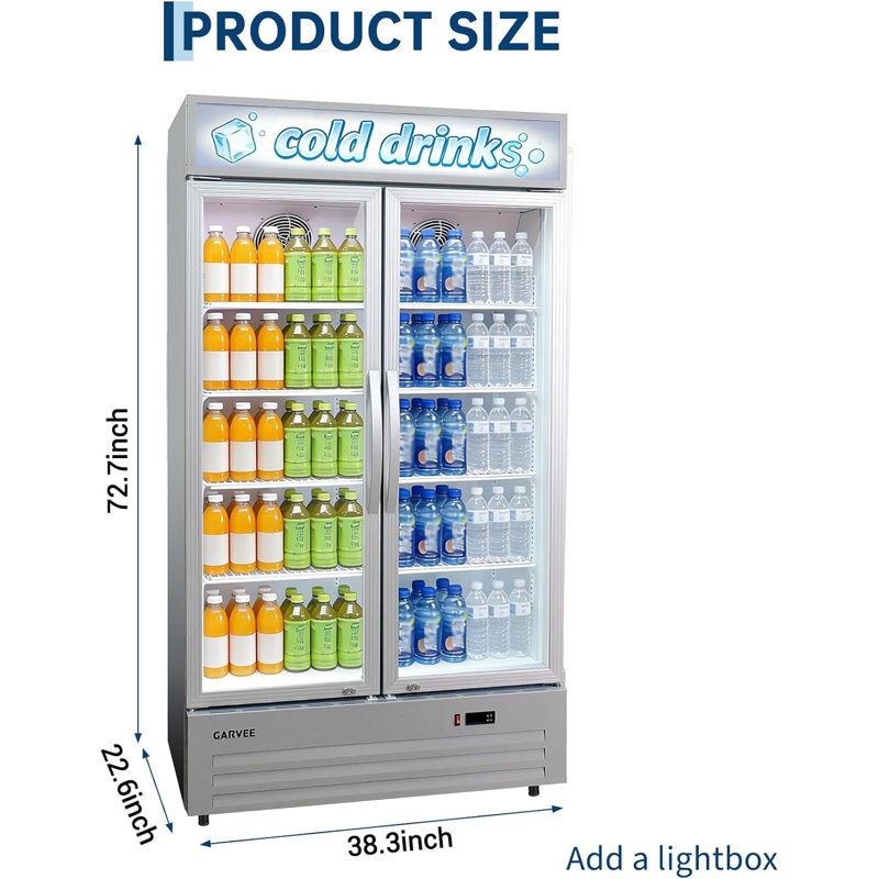 Commercial Beverage Refrigerator 40 Inch - 35 Cu.ft. Glass Door Display Fridge with 8 Adjustable Shelves, Heavy-Duty Drink Cooler for Restaurant, Bar, Cafe, Convenience Store & Commercial Use