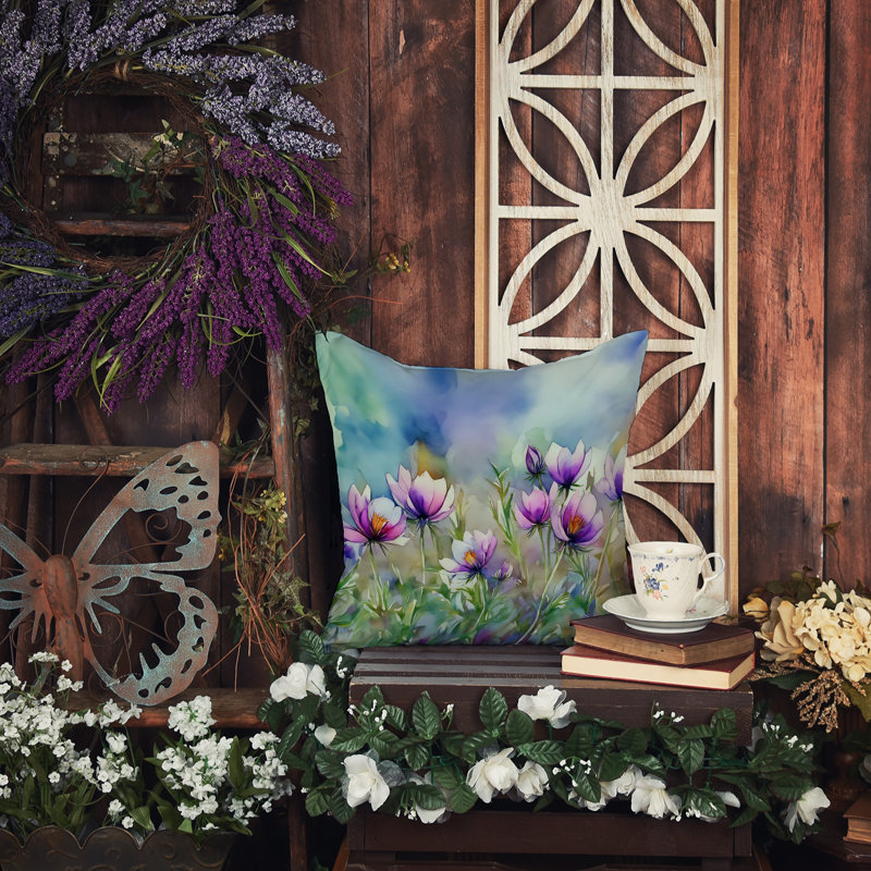 South Dakota Pasque Flowers in Watercolor Throw Pillow, Square 14"