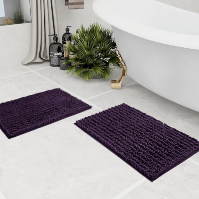 Ensemble de tapis de salle de bain 2 pièces, tapis de bain antidérapant en chenille ultra doux, absorbant l'eau, très épais, lavable à la machine, mauve foncé