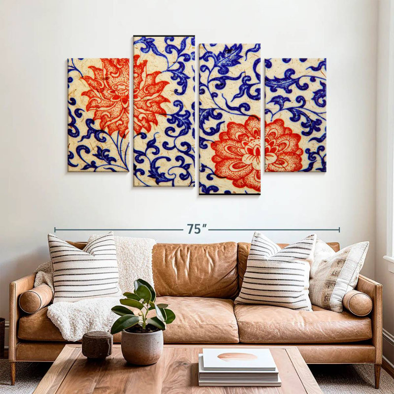 Floral Asian Ceramics, H 42 po x l 68 po
