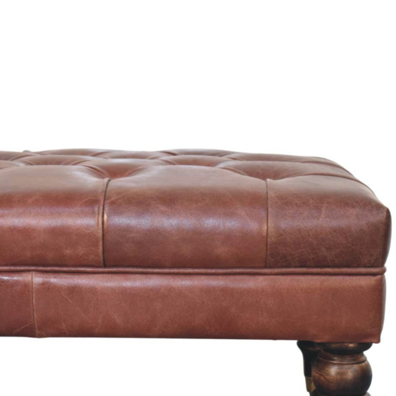 Buffalo Brown Leather Ottoman With Castor Legs