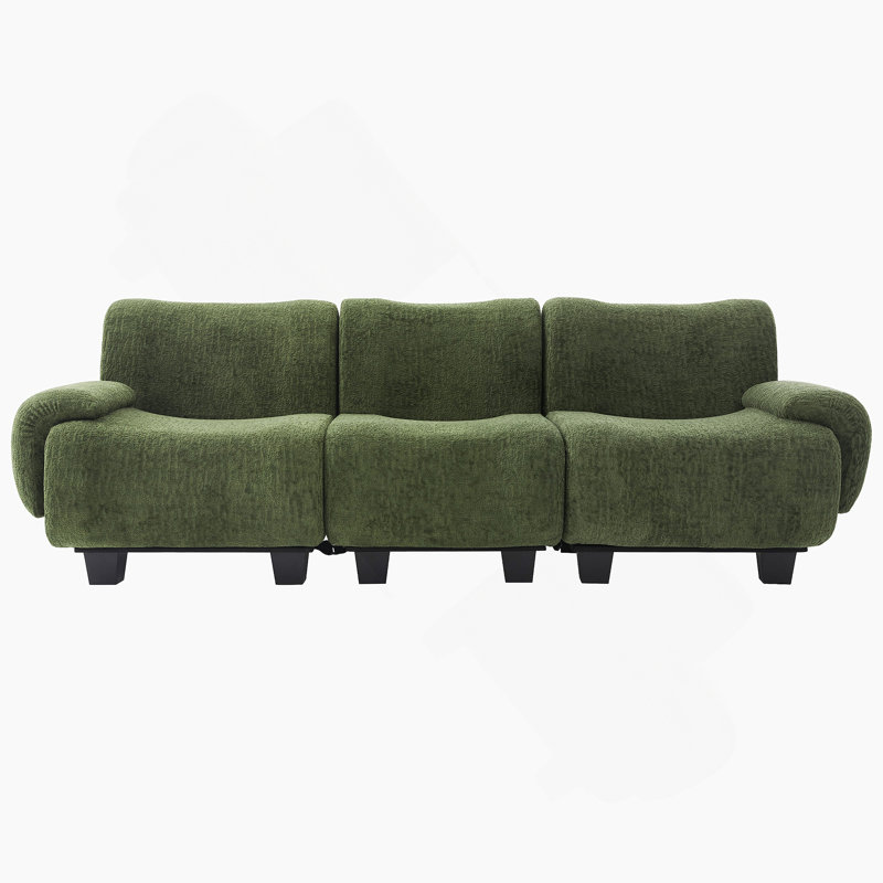 Canapé moderne en chenille 3 places avec accoudoirs courbés pour des espaces de vie compacts et élégants, vert, Vert