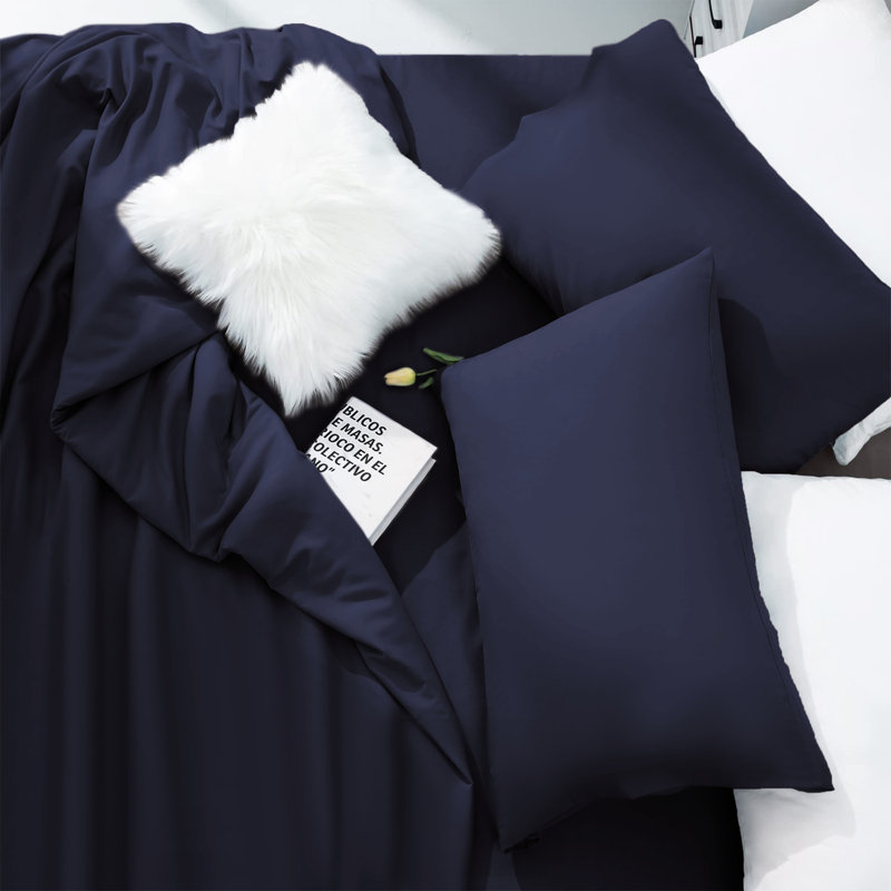 Laurne 200 Thread Count Microfiber Brushed Deep Fitted Bed Sheet, Super King (6'), Navy Blue