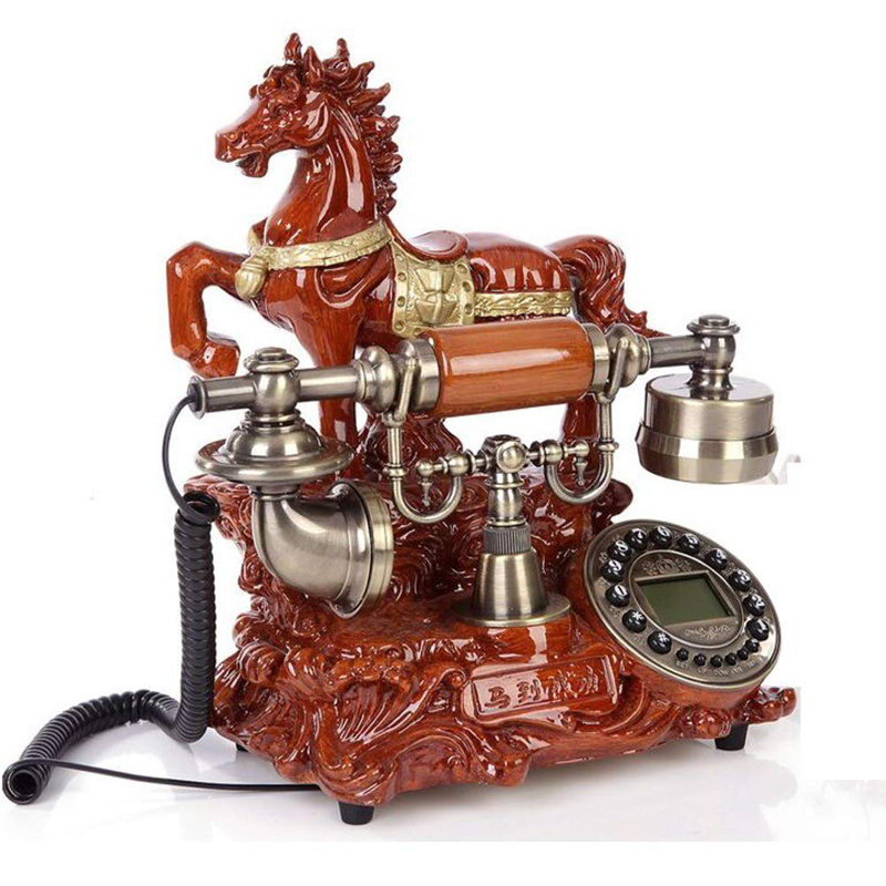 Modern Stylish Push Dial Telephone with Horse Design, Red