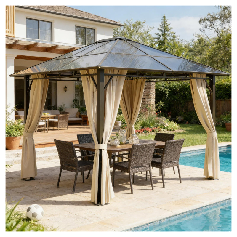 Pavillon de jardin 12 pi x 10 pi avec toit en polycarbonate brun foncé et blanc