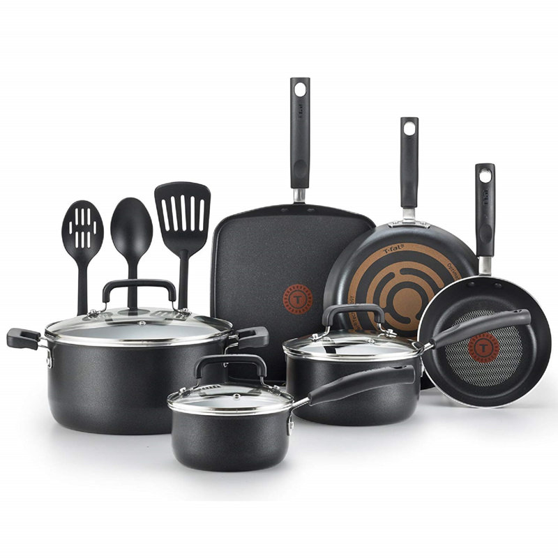 T-fal 12-Piece Black Non-Stick Aluminum Cookware Set