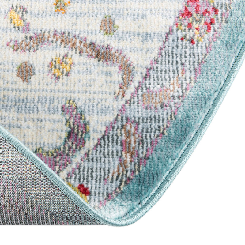 Tapis transitionnel de couleur turquoise et bleu Marvella, Tapis de couloir 2 pi 7 po x 10 pi