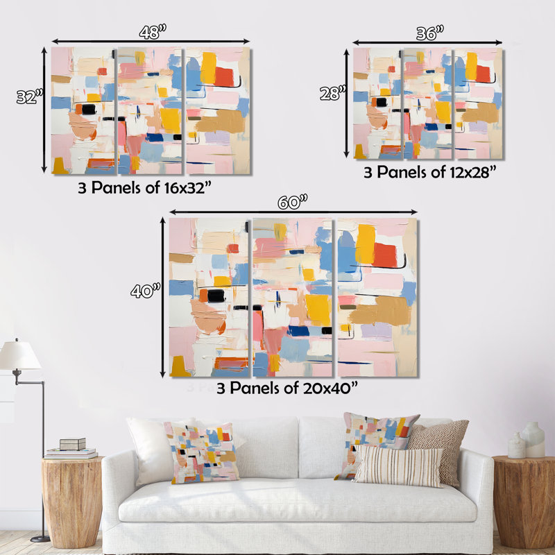 Pensées éphémères de Colorfields I 3 pièces, H 28 po x l 36 po x P 1 po