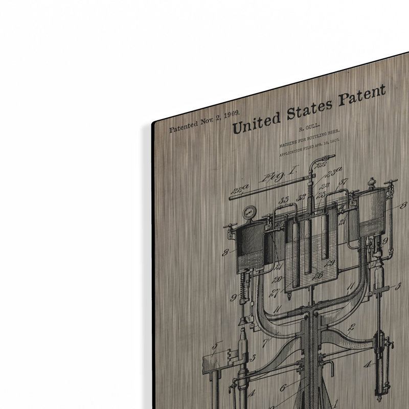 «Beer Bottling Machine Blueprint Parchment» par Luxe Metal Portfolio, H 16 po x l 12 po