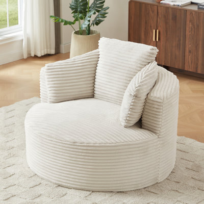 Fauteuil rond compressible en velours côtelé avec dossier rembourré - sièges modernes et confortables pour le salon, le bureau, un appartement (sans pivot)
