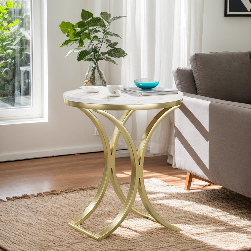 Table de bout ronde avec structure en métal, petite table d'appoint d'appoint et mini table basse de salon