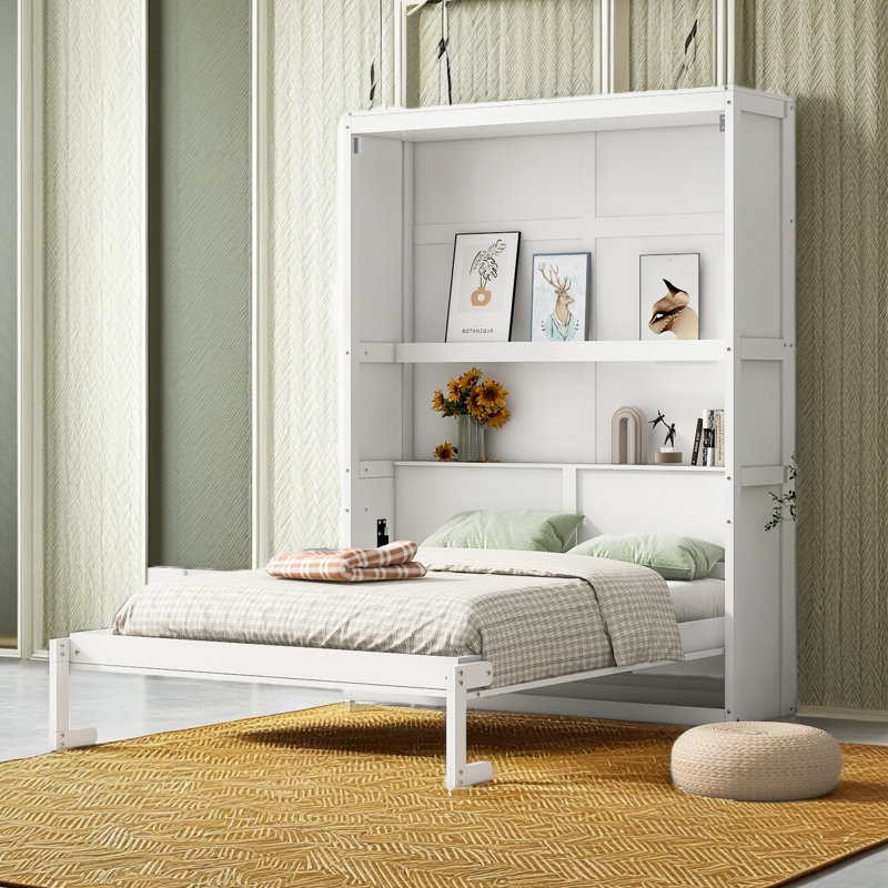 Lit escamotable double pleine grandeur avec tablettes