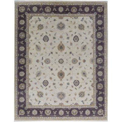 Tapis ivoire et beige noué à la main de haute qualité