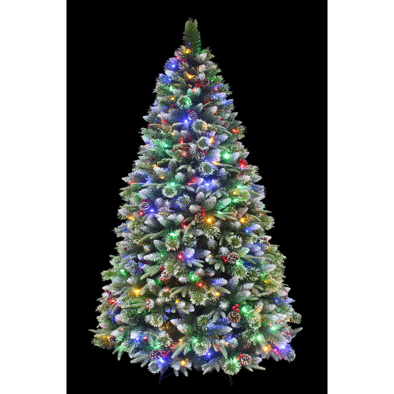 Arbre de Noël vert pin floqué / givré réaliste avec 610 lumières DEL, Hauteur 7 pi