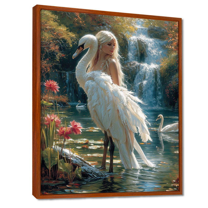 Le mystérieux mystère du cygne blanc, Toile avec cadre flottant brun, H 40 po x l 30 po x P 1,5 po