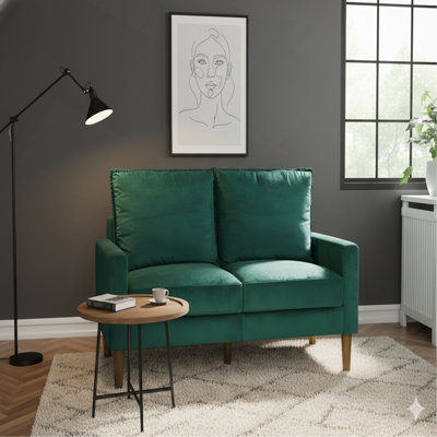 Modern Minimalist Velvet Upholstered Loveseat Sofa, Solid Wood Frame Coil Spring Cushioned Compact 2-Seater Couch for Living Room Apartment